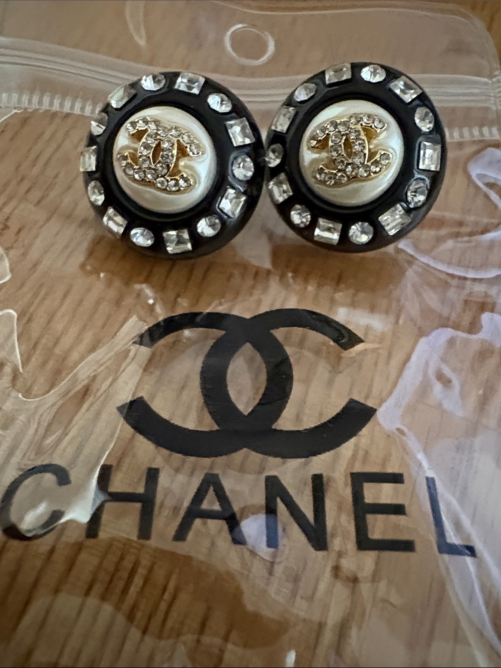 Black Gold cream crystal Button Earrings